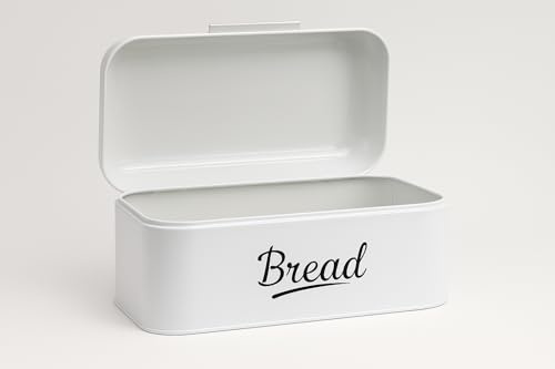 CASA HEAVEN Panera con tapa, caja grande para mantener el pan crujiente de metal, apta para galletas, conserva durante mucho tiempo sin humedad, diseño retro (blanco, pequeño)