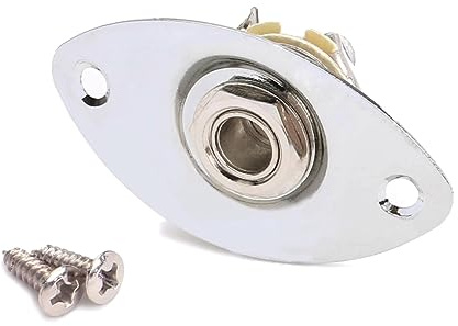 Vertiefte 1/4-zoll Oval Klinkenbuchse für E-gitarre und Bass | Silberfarben, Vergoldete Eisen Kupfer Ausführung, 2 Montageschrauben Inklusive