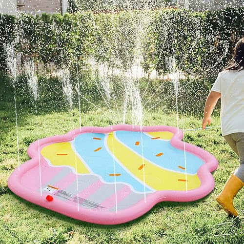 Sprinkler Pad For Kids, Splash Pad Kid Pink, Splashing Play Mat Water Toy, Dog Paddling Pool With Sprinkler, Interactive Parent Games Water Toy For Outdoor Backyard Garden