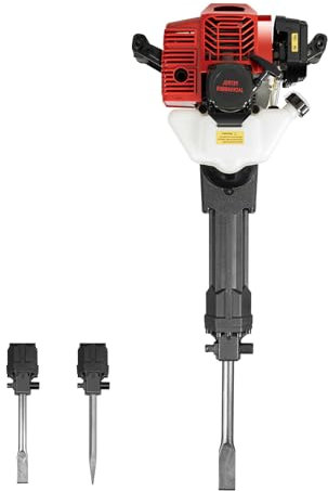 2-Stroke Petrol Demolition Hammer, Gasoline Concrete Breaker Post Driver Kit, Heavy Duty Chisel Hammer with Pointed and Flat Chisel, 1900W 20-55J Single Cylinder Gas Powered Punch Drill Jack Hammer