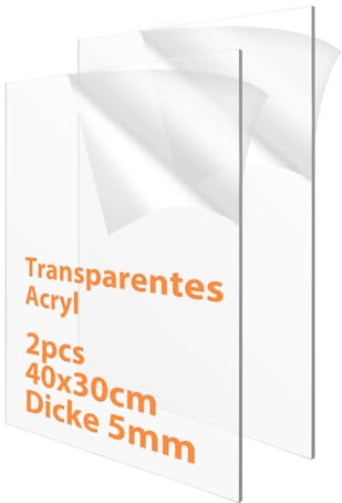 LDXDRU 2er Acrylglas Platte Transparent Eindicken 5 mm, (400 x 300 mm) Acrylplatten mit Schutzfolie Zuschnitt Scheiben ultra klare Acrylplatte für Laserschneiden, Glasersatz, DIY