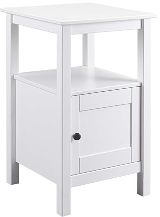 Inter Link - Beistelltisch – Kiefer Massivholz – 1 Tür & 1 Ablage – Storage Tisch – Stauraum-Möbel - Landhausstil – Nachttisch - Flurtisch Weiß lackiert - 1T