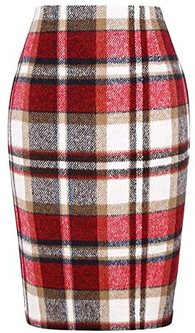 Faldas cortas para mujer, sexy, falda a cuadros para mujer, de invierno, de talle alto, que realza la figura, hasta la rodilla, falda midi de lana con hendidura con lunares, rojo, XL