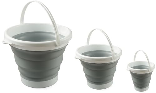 König Design Eimer Set 3-teilig – Eimer Faltbar 3L, 5L, 10L mit Henkel, Stapelbar & BPA-frei, Pop-up Wassereimer für Haushalt, Garten, Putzeimer, Camping & Werkstatt (Grau)