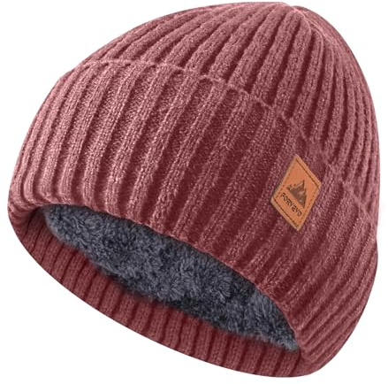 FORVEVO Mütze Herren Damen Winter, Warme Beanie Herren mit Fleece Futter, Thermo Wintermütze Männer, Winddichte Strickmützen für Unisex,Outdoor Laufen Skifahren(Rosa)