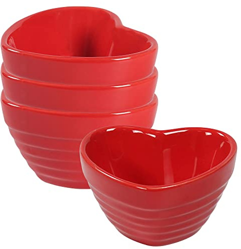 Lot de 4 ramequins en forme de cœur de 120 ml, pour crème et soufflé, résistants au four, pour friteuse à air