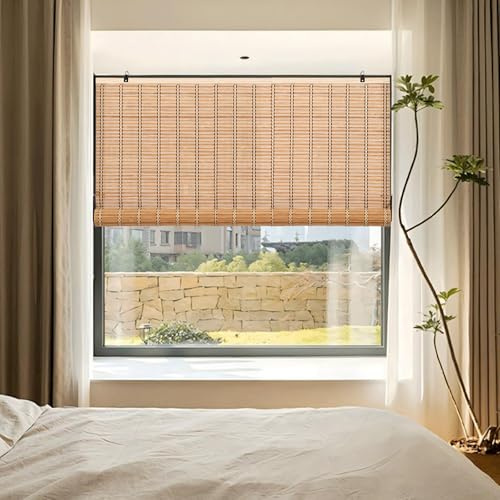 Store Enrouleur Rétro Bambou Bois Naturel, Pare-Soleil Enroulable, Filtrage de la Lumière, Anti-UV, pour intérieur/Jardin/fenêtre (Marron, 60 x 180 cm)