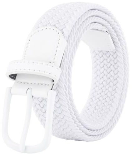 BOZEVON Stretch Woven Belt - Casual Breathable Elastic Braided Belt Adjustable for Men Women, White/115cm