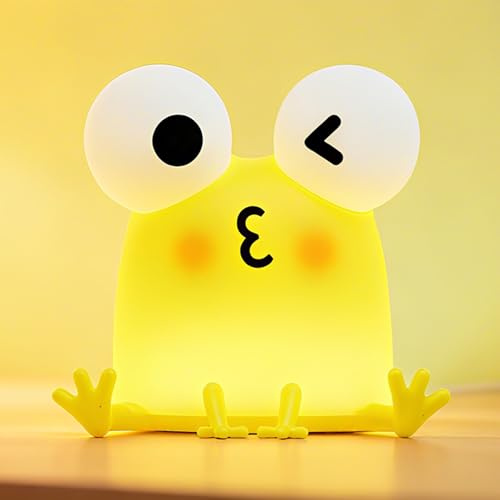 FAMIDUO Veilleuse Grenouille Jaune, Lampe de Chevet Silicone Alimentaire | Tactile 3 Niveaux Luminosité, Minuteur 30 min, USB-C 1200 mAh, Sans BPA, Cadeau Enfant Bébé Chambre