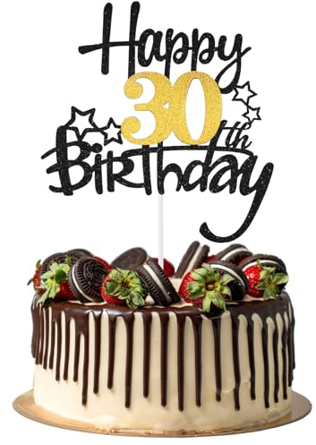 30th Happy birthday Cake Topper 30th Birthday Decorations Black Gold Glitter Happy Birthdays Decorations Cheers to 30 Years Birthdays Cakes Topper Cake Gift Plugin Anniversary Party Cakes Supplies