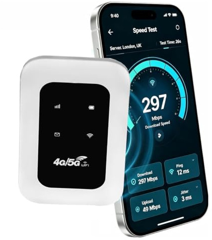 5G/4G portable WiFi 6 router, mobile hotspot with SIM card slot, 300Mbps travel internet device, 2100mAh battery, can connect up to 30 devices, suitable for travel, camping, and remote work