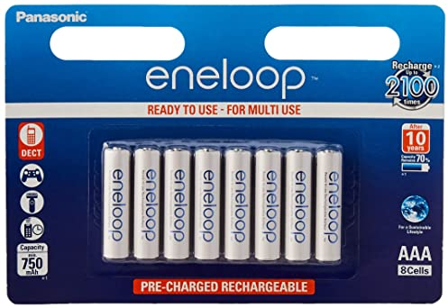 Panasonic eneloop, Ready-to-Use Ni-MH Akku, AAA Micro, 8er Pack, min. 750 mAh, 2100 Ladezyklen, starke Leistung und geringe Selbstentladung, wiederaufladbare Akku Batterie, 4228, Weiß