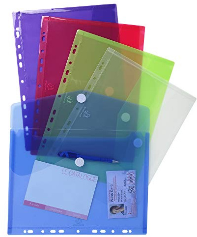 Exacompta 57380E - Bolsa de 5 fundas con multitaladros y forma de sobre, A4, multicolor