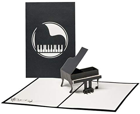 Pop Up Grußkarte Piano - 3D Geburtstagskarte Klavier als Geschenkgutschein, Pop Up Gutscheinkarte zum Konzert, Klappkarte Klavier, Konzertgutschein