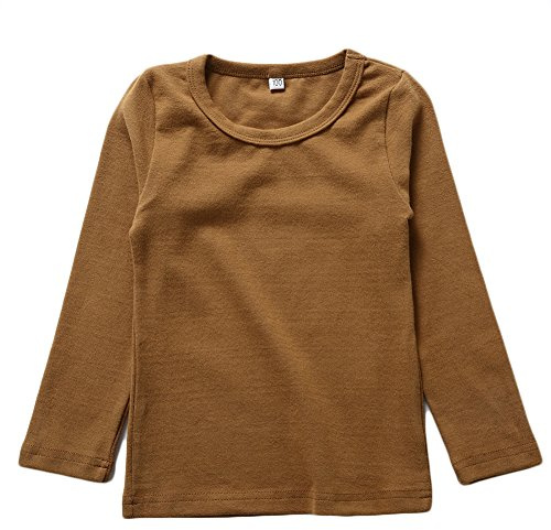 BINIDUCKLING Enfants T-Shirt à Manches Longues Garçon Fille Le sous-Pull en Jersey Uni Fines Côtes Café 4-5 Ans