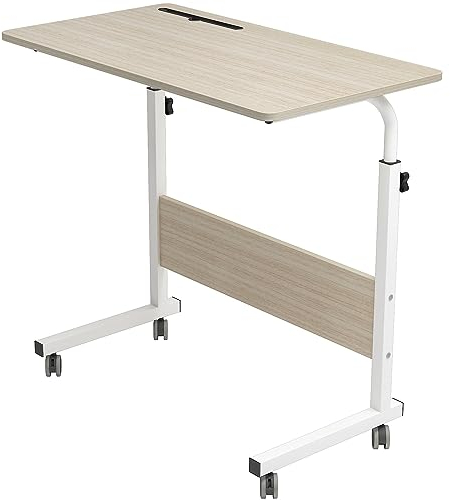 sogesfurniture höhenverstellbar Laptoptisch Computertisch mit Tablet Steckplatz, 80 * 40cm PC Tisch Sofatisch Pflegetisch Beistelltisch mit Rollen, Weiß Ahorn 05#3-80MP-BH