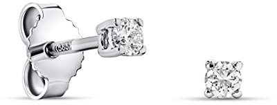 Miore Ohrringe Damen 0.12 Ct Solitär Diamant runde Ohrstecker aus Weißgold 14 Karat / 585 Gold, Ohrschmuck