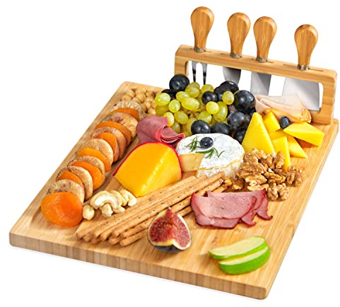 RoyalHouse Bamboo Cheese Board and Charcuterie Boards Set & Serving Tray for Meat, and Wine - Birthday Gifts for Women, Wedding Gift for Couples 2025, Bridal Shower, Housewarming Gift New Home