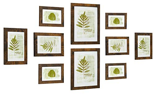 SONGMICS Set di 10 Cornici per Foto, Due 20 x 25 cm (8 x 10 Pollici), Quattro 13 x 18 cm (5 x 7 Pollici), Quattro 10 x 15 cm (4 x 6 Pollici), PS e MDF, Marrone Vintage RPF310X01