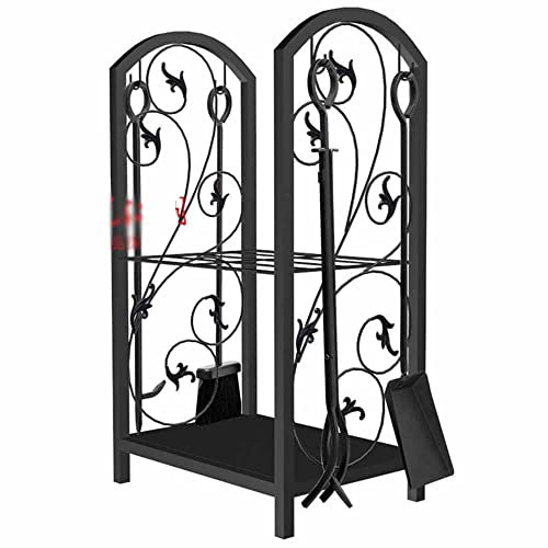 WHOJA Porte bûches de cheminée Support de stockage de bois de chauffage multicouche d'art de métro tombant Apportez 4 outils Présentoir à outils pour bois de chauffage 45x30c73cm écran (Color:Le noir)