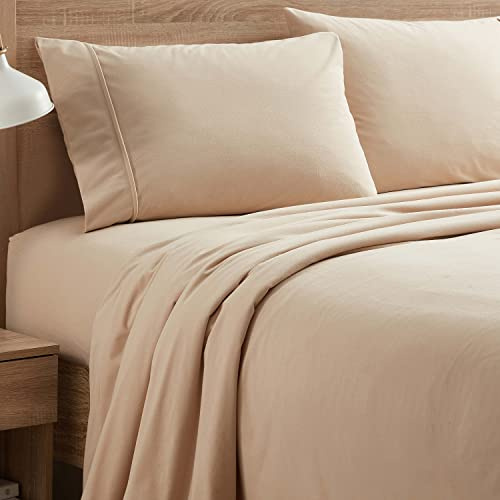 Sweet Home Collection Lenzuola in flanella calda e accogliente con tasca profonda traspirante per tutte le stagioni, set di biancheria da letto con montatura, piatta e federe, king size, beige