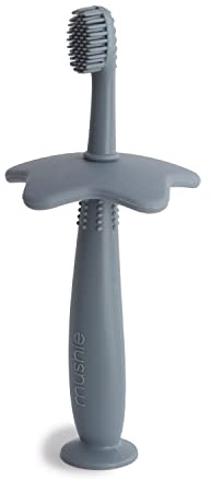 Mushie Silikontandborste för Spädbarn och Småbarn, Sugbas för enkel förvaring och träning, Silikon av Livsmedelskvalitet, Stjärnformad (Tradewinds)