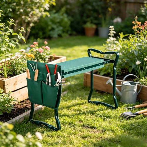 YRHome sgabello da giardino inginocchiatoio da giardino per lavoro giardinaggio sedia pieghevole per ginocchio panca cuscino in schiuma EVA con 2 borse per attrezzi fino a 150 kg
