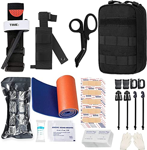 D'urgence Survie Kits, Tactique Militaire Traumatisme Trousse de Premiers soins, molle EMT IFAK Poche Outdoor Gear Garrot Bandage Saignement Contrôle Kit pour Camping Randonnée Chasse Voyage (Noir)