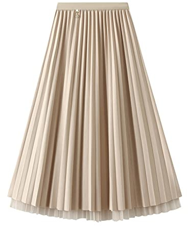 Jemsia Jupe en Tulle Réversible pour Femme - Taille Haute - Jupe Plissée Élégante - Beige, Taille Unique