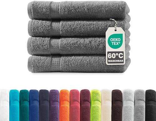 Müskaan® 4er Handtuch Set Anthrazit, 100% Baumwolle, 50x100cm, 500g/m² – Öko-Tex, Frottee Handtücher Set Baumwolle, Handtucherset 50x100cm, Handtuchset Grau für Bad, 60°C waschbar, Frotteetücher