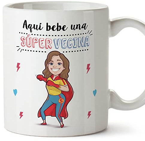 MUGFFINS Tazas para VECINA - En Español - Super Familia - 11 oz / 330 ml - Regalo original y divertido