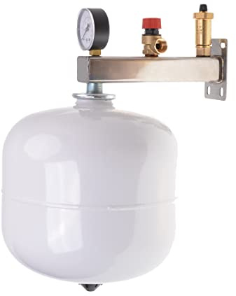 Aqbau Membran-Ausdehnungsgefäß Trinkwasser 24 L mit Sicherheitsgruppe | Für geschlossene Warmwasser- und Sanitärsysteme | 6-bar-Ventil | Edelstahlkonsole 25 cm | 3/4 Zoll AG
