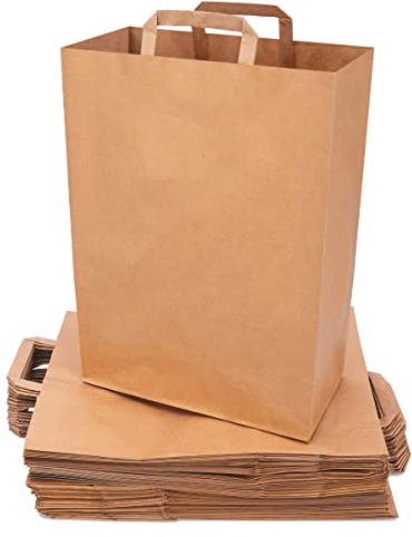 verpacking Papiertragetaschen mit Flachhenkel 45 x 32 x 16 cm Braun - Papiertüten Bio Papiertasche Kraftpapiertüten (250 Stück)