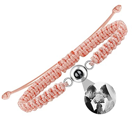 Nergaebe Personalisiertes Foto Armband mit Bild im Inneren Personalisiertes Fotoprojektions-Armband Türkis Kreis Foto-Armbänder im Inneren für Frauen/Männer/Paare/Freunde