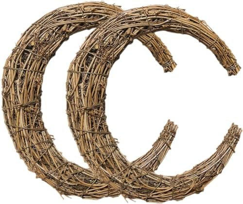 Homoyoyo 2pcs Rattan Garland Embellishments for Crafting Wreaths for Front Door Floral Vines Moon Eid Hanging Decoration Front Door Garland Rattan Wreath Base Iron Wreath Moon Shape