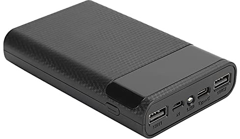 Power Bank Portatile Fai-da-te con Display LCD, 2 Uscite USB, Ingresso Micro e Tipo C, Nessun Kit di Custodia per Saldatura per 4 Batterie (Ner o)