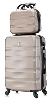 CELIMS - Set Valigie | Valigia Media 20 kg Rigida Champagne + Beauty Case da Viaggio 35cm | Valigia da Stiva 65cm | Trolley Medio 65cm con 4 Ruote | Valigie con Beauty Case