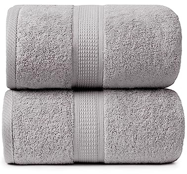 Ariv Premium Jumbo Bath Towels Pack of 2, Beach Towel, Extra-Large Bath Sheets, 100% Cotton, Super Soft, Highly Absorbent, Quick Dry, Durable, Great Value, Perfect for Home & Bathroom - Platinum
