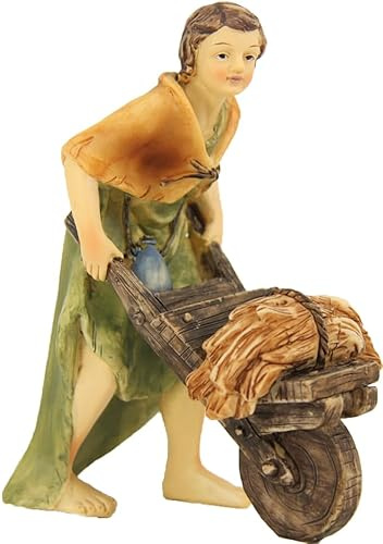 FADEDA JOK: Bonde med skottkärra/höjd: 10 cm/handmålad/detaljerade krubbfigurer – julbord, dekoration, krubbtillbehör