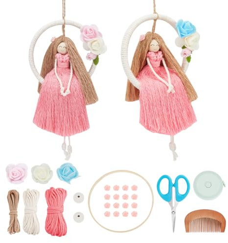 FREEBLOSS 2 Set Macrame Angel Kit Macrame Cord Kit Fairy Dolls Macrame Kit for Beginners with Instruction Macrame Wall Hanging Decoration Adult Craft Kit for Women Gift