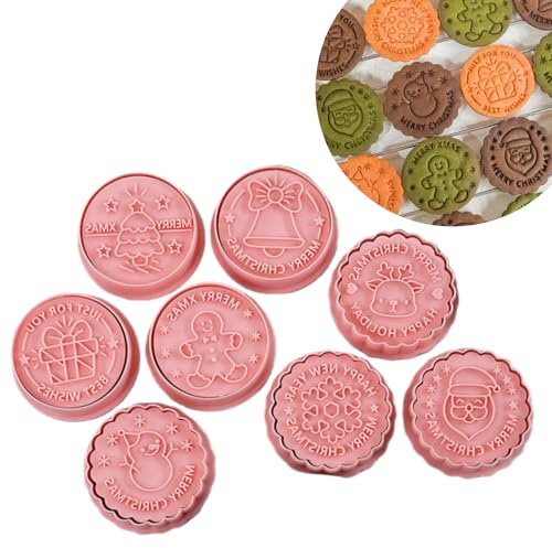 Yealoo Juego de 8 piezas de cortadores para Navidad, molde para galletas, cortador de galletas, sello de galletas de plástico 3D (juego de Navidad E)