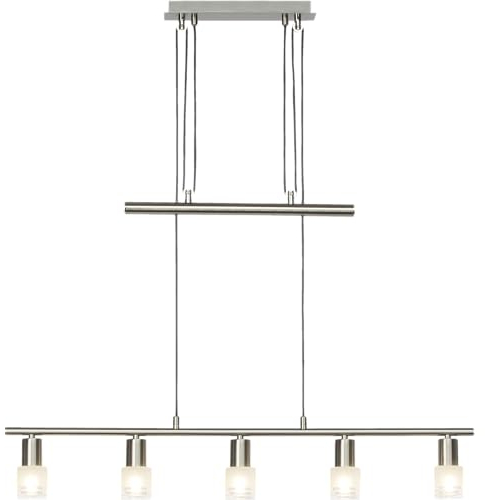 Lightbox Basic Hängelampe - 173 x 91 x 8 cm - funktionale Pendelleuchte mit mitten Glas Schirmen - höhenverstellbar - inkl. LEDs - 5 x E14, max.W- aus Metall/Glas - in Eisen/Chrom