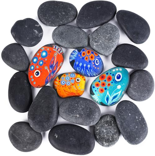 HAKACC 15 Stück Flache Steine zum Bemalen, Glatte Große Kieselsteine Dekosteine Naturstein Natürlicher Flussstein 4–7cm für Bunte Malerei & Dekoration Blumentöpfen und Aquarien