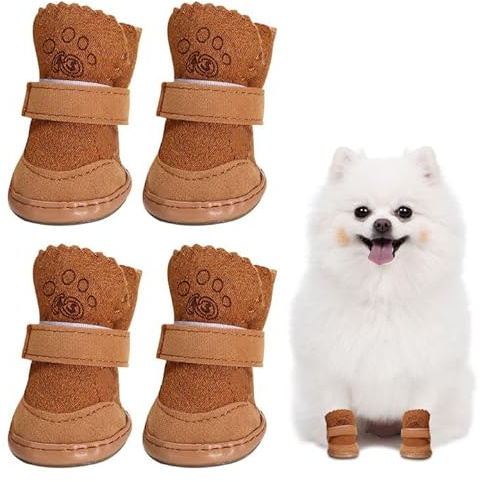 Hunde Schuhe Outdoor, 4 Stücke Hundeschuhe Kleine Hunde, Welpen-Stiefel, Schneestiefel für Haustiere, Hundeschuhe Winter Pfotenschutz Hund Plüsch Hundestiefel rutschfeste warme für Kleine Hunde Katzen