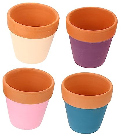 BESPORTBLE Macetas de Cerámica Roja para Suculentas y Helechos, Decoración Simple y Funcional para Balcón y Hogar, Paquete de 4 Macetas en Colores Variados Color Aleatorio