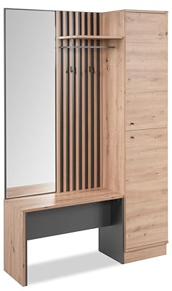 Finori Kompaktgarderobe, Holzwerkstoff, Dekor Artisan Oak/anthrazit, Maß: B x H x T ca.: 122 x 190 x 37 cm