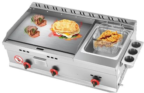 oiakus Plancha de Gas Comercial para encimera, Plancha de Acero Inoxidable, sartén Teppanyaki para Restaurante con Temperatura Ajustable, Parrilla de Gas de Cocina para Catering al Aire Libre