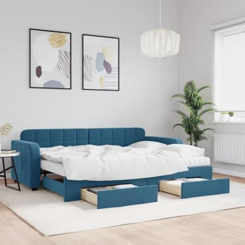 CKioict Palettenbett Modernes Bettgestell Jugendbett Tagesbett Ausziehbar mit Schubladen Blau 80x200 cm SamtGeeignet für Gästezimmer, B&Bs, Schlafzimmer