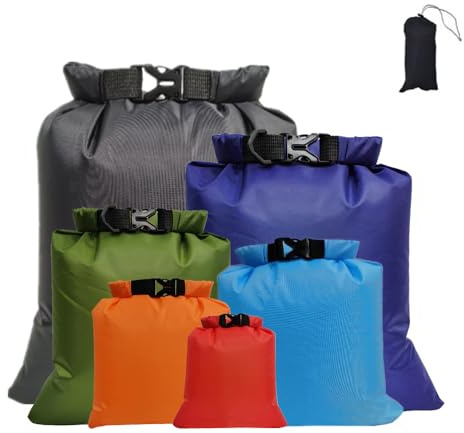 LSRVNM 6 Stück wasserdichte Aufbewahrungsbeutel, 1,5/2,5/3/3,5/5/8L Lightweight Trockenbeutel Trockener Sack Polyester Wassersport Säcken für Wassersport Wandern Camping