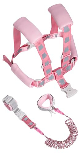 TOPWAYS Toddler Reins, Boy Girls Baby Walking Harness, 3in1 Toddler Anti Lost Leash with Lock and Reflective Anti Lost Safety Wrist Link Belt (Rabbit Reins Pink 2m)